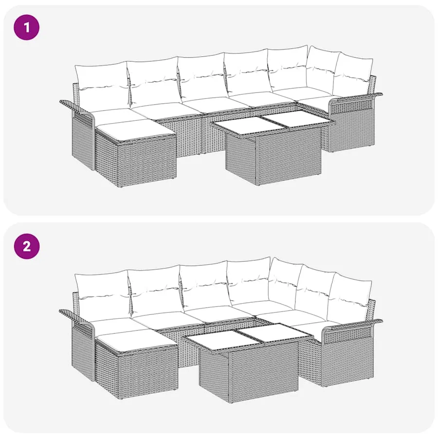 Ensemble de canapé de jardin avec coussin 8 pcs Gris Poly rotin - 13