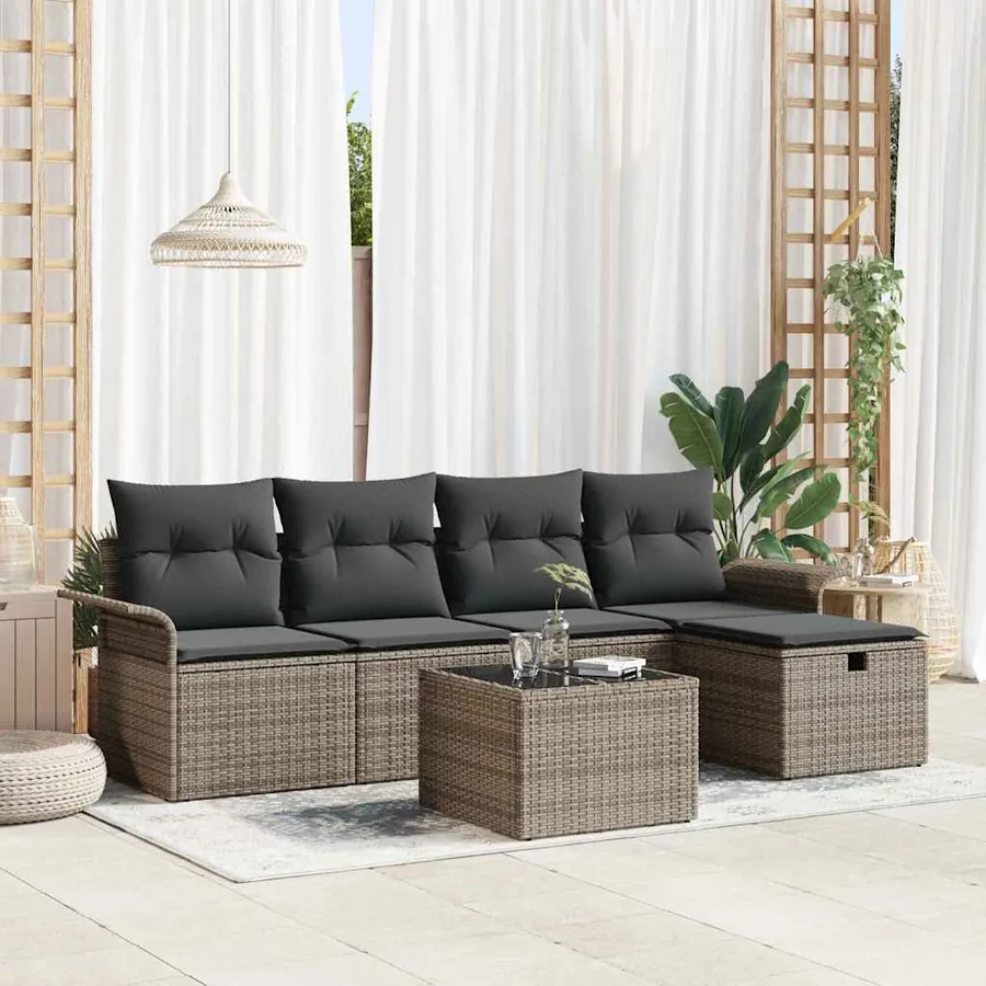 Ensemble de canapé de jardin avec coussin 6 pcs Gris polyrotin