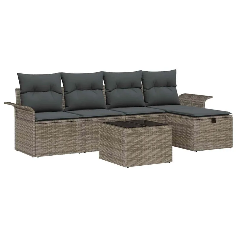 Ensemble de canapé de jardin avec coussin 6 pcs Gris polyrotin - 2