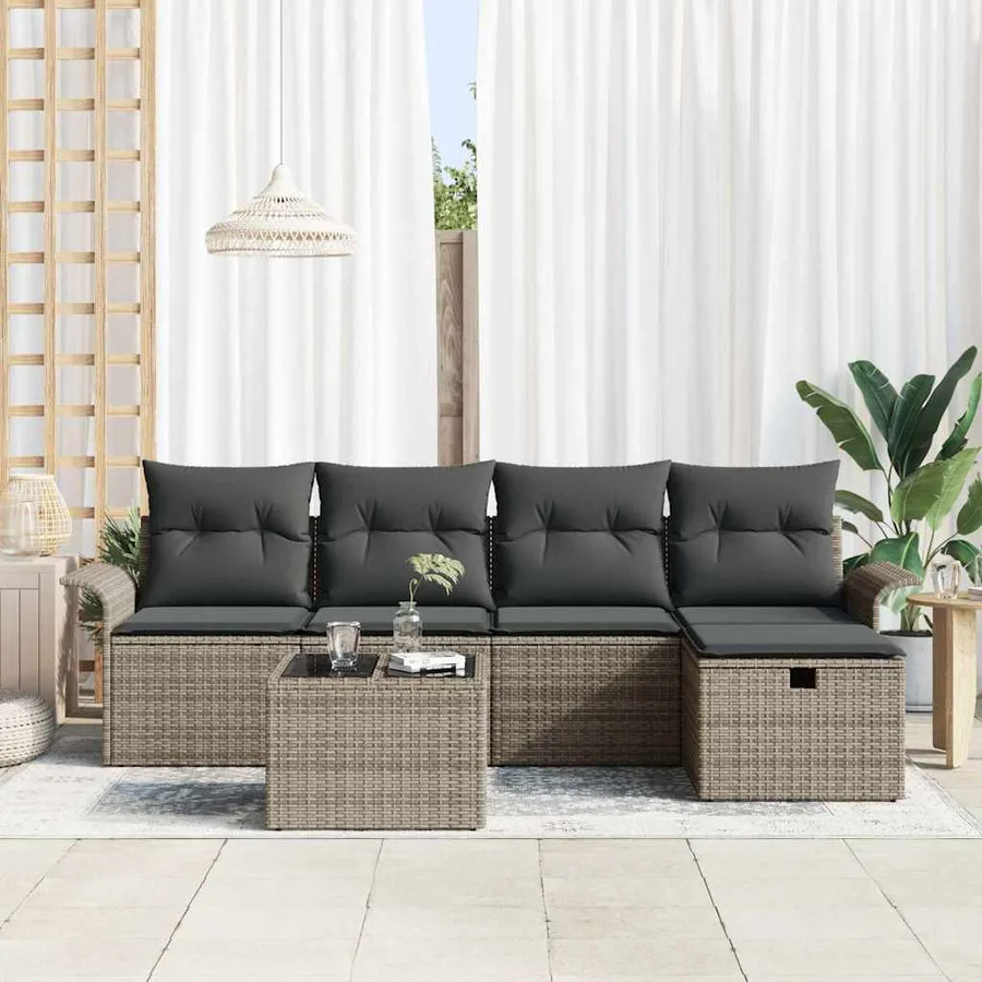 Ensemble de canapé de jardin avec coussin 6 pcs Gris polyrotin - 3