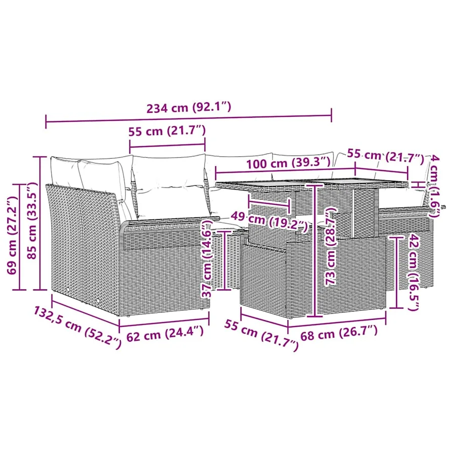 Ensemble de canapé de jardin avec coussin 7 pcs Gris - 11