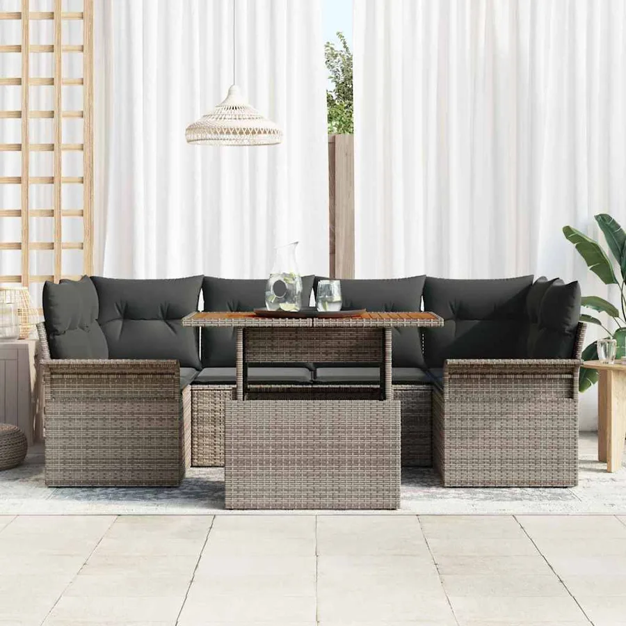 Ensemble de canapé de jardin avec coussin 7 pcs Gris - 3