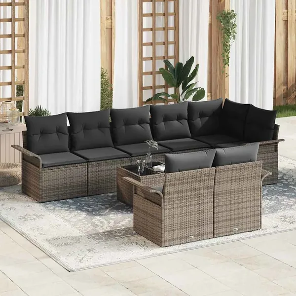 Ensemble de canapé de jardin avec coussin 9 pcs Gris Poly rotin