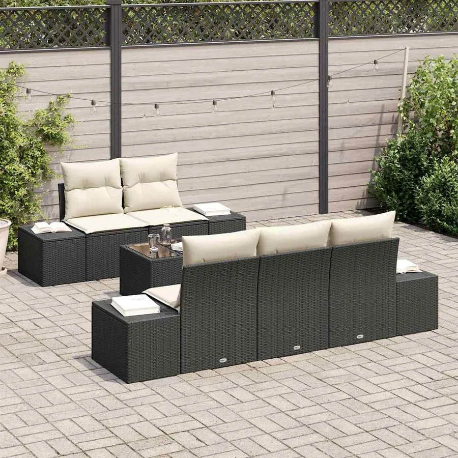 Ensemble de canapé de jardin avec coussin Noir polyrotin - 3