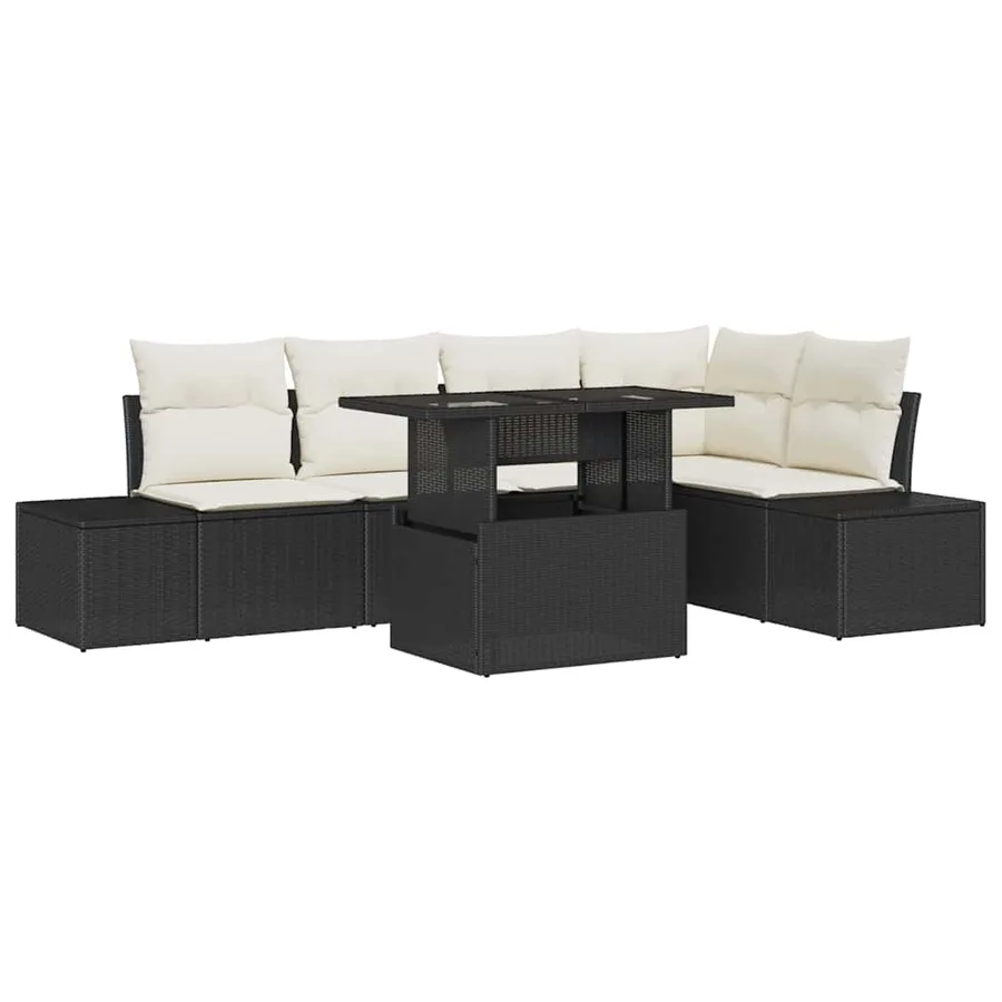 Ensemble de canapé de jardin avec coussin 6 pcs Noir Poly rotin - 2