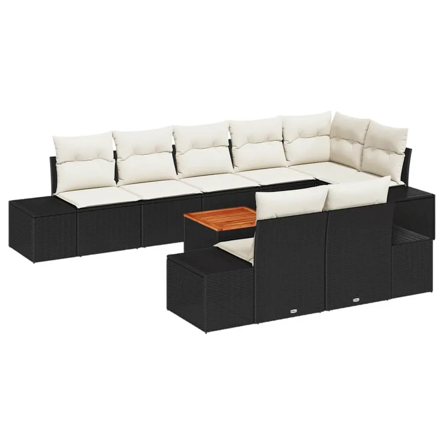 Ensemble de canapé de jardin avec coussin 9 pcs Noir polyrotin - 2