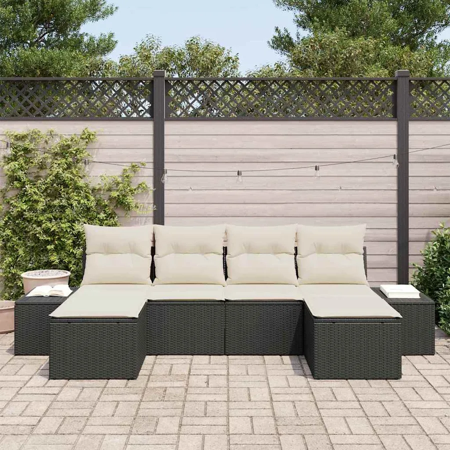 Ensemble de canapé de jardin avec coussin 6 pcs Noir polyrotin - 3