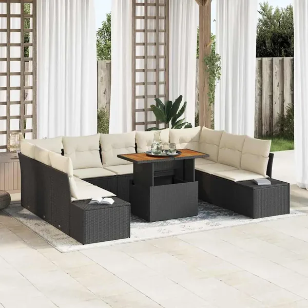 Ensemble de canapé de jardin 10 pc Noir et Crème