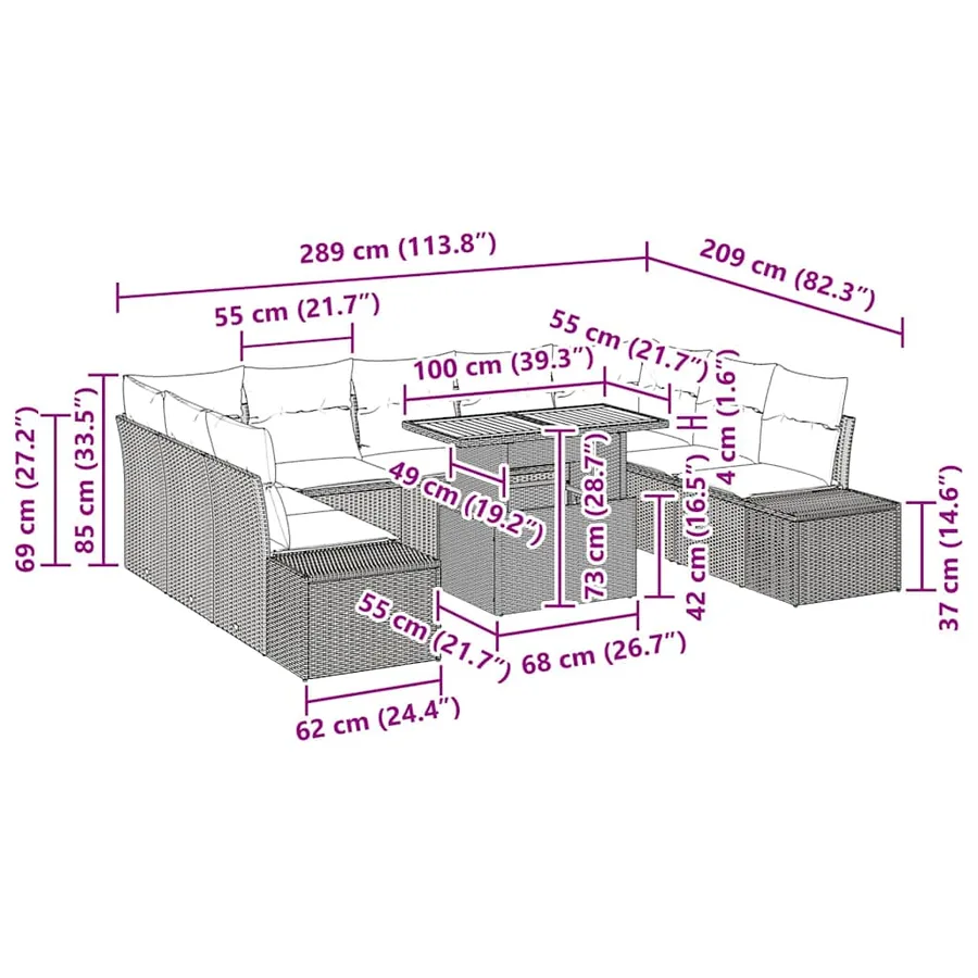Ensemble de canapé de jardin 10 pc Noir et Crème - 11