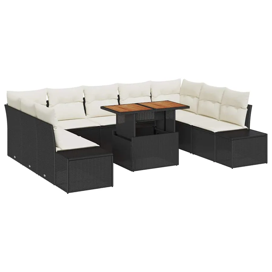 Ensemble de canapé de jardin 10 pc Noir et Crème - 2