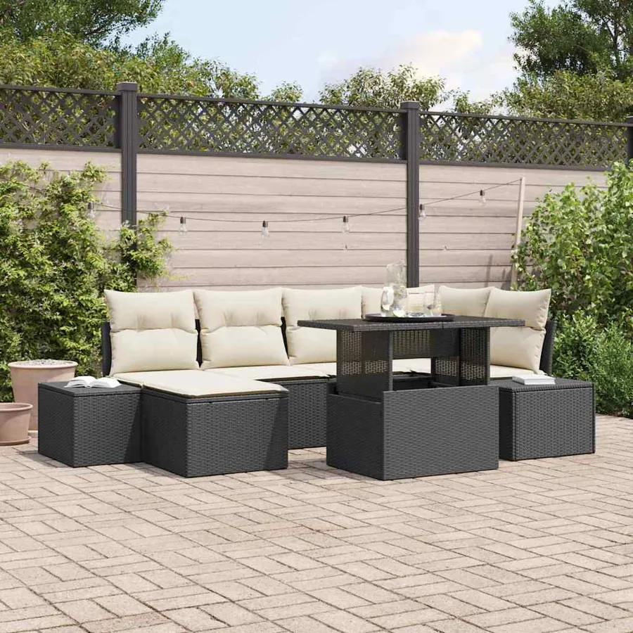 Ensemble de canapé de jardin avec coussin 7 pcs Noir et crème