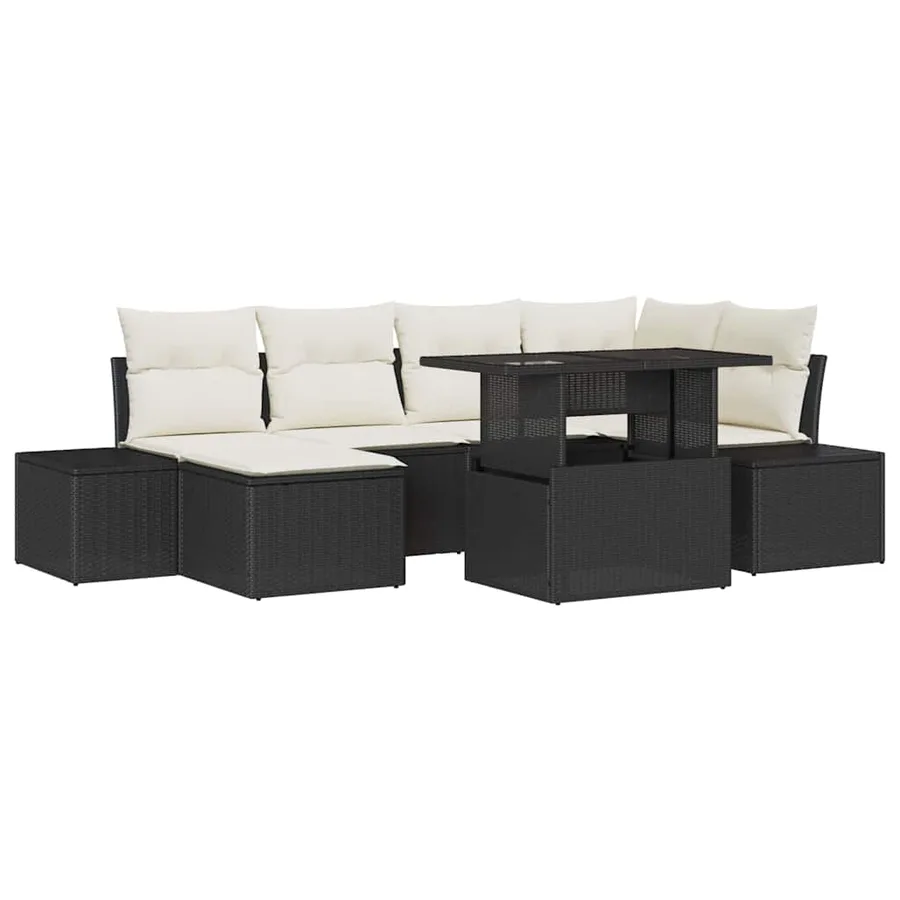Ensemble de canapé de jardin avec coussin 7 pcs Noir et crème - 2