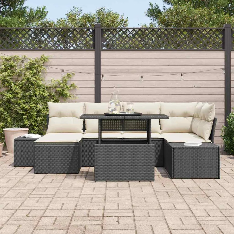 Ensemble de canapé de jardin avec coussin 7 pcs Noir et crème - 3