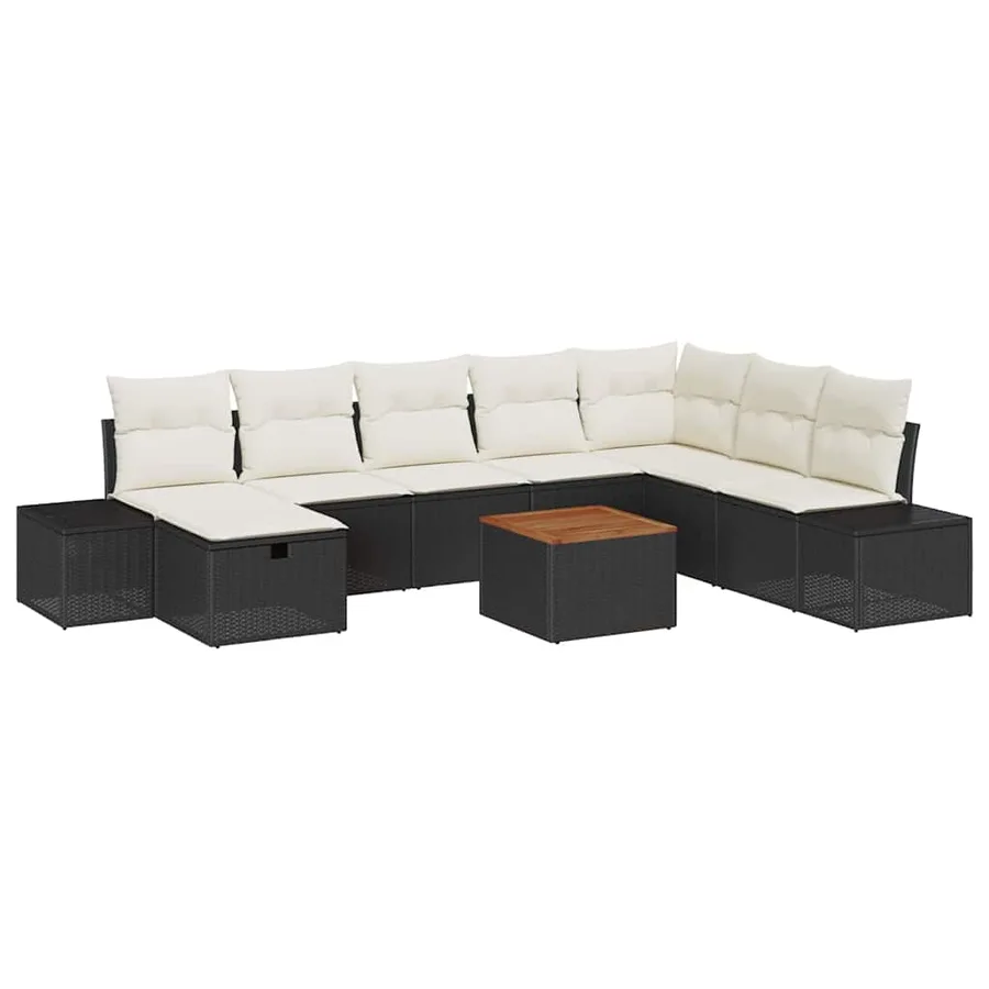 Ensemble de canapé de jardin avec coussin 9 pcs Noir polyrotin - 2
