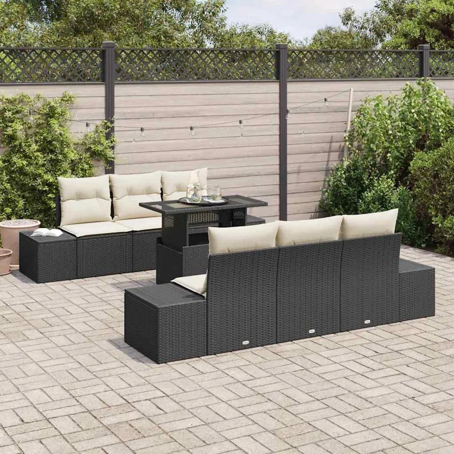 Ensemble de Canapés avec coussin 7 pcs Noir et Crème polyrotin - 3