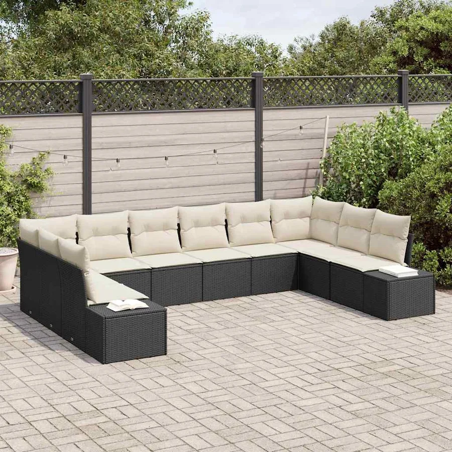 Ensemble de canapé de jardin avec coussin 10 pcs Noir polyrotin - 3