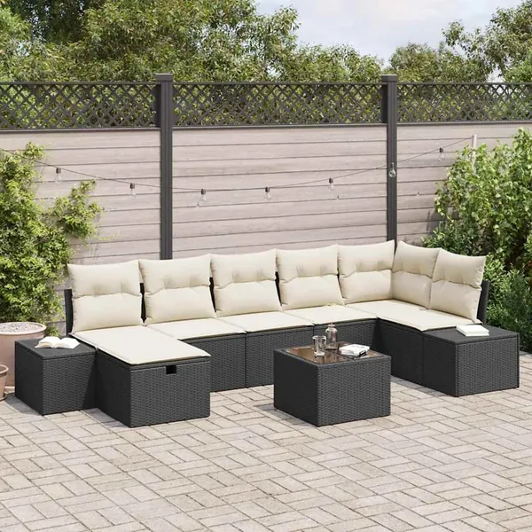 Ensemble de canapé de jardin avec coussin 8 pcs Noir polyrotin
