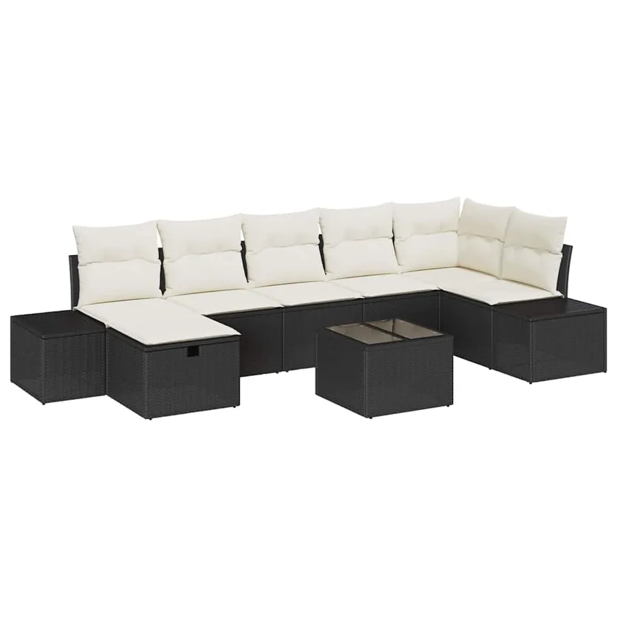 Ensemble de canapé de jardin avec coussin 8 pcs Noir polyrotin - 2