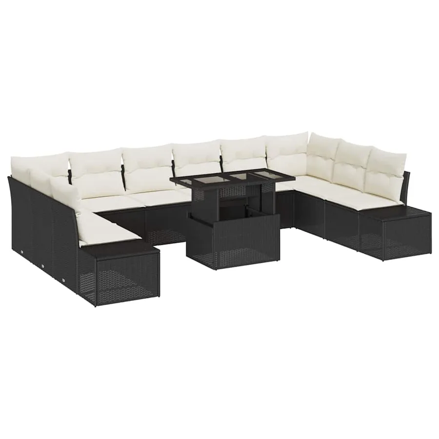Ensemble de canapé de jardin avec coussin 11 pcs Noir et crème - 2