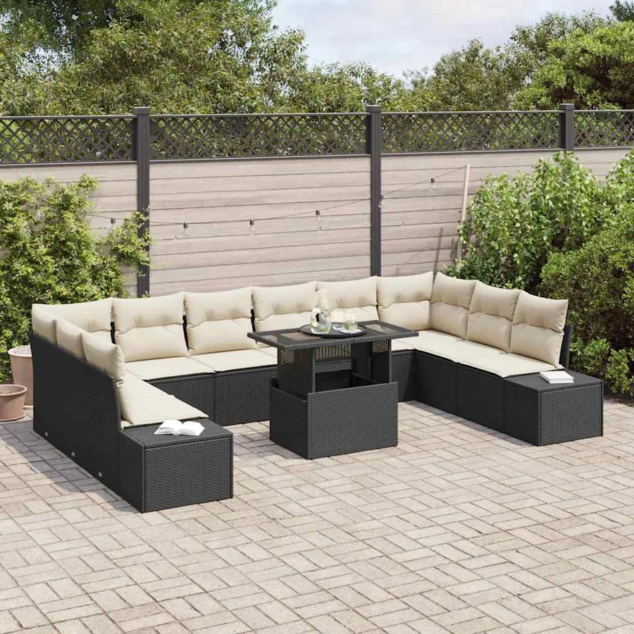 Ensemble de canapé de jardin avec coussin 11 pcs Noir et crème - 3