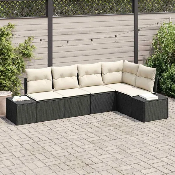Ensemble de canapé de jardin 5 pcs Noir polyrotin