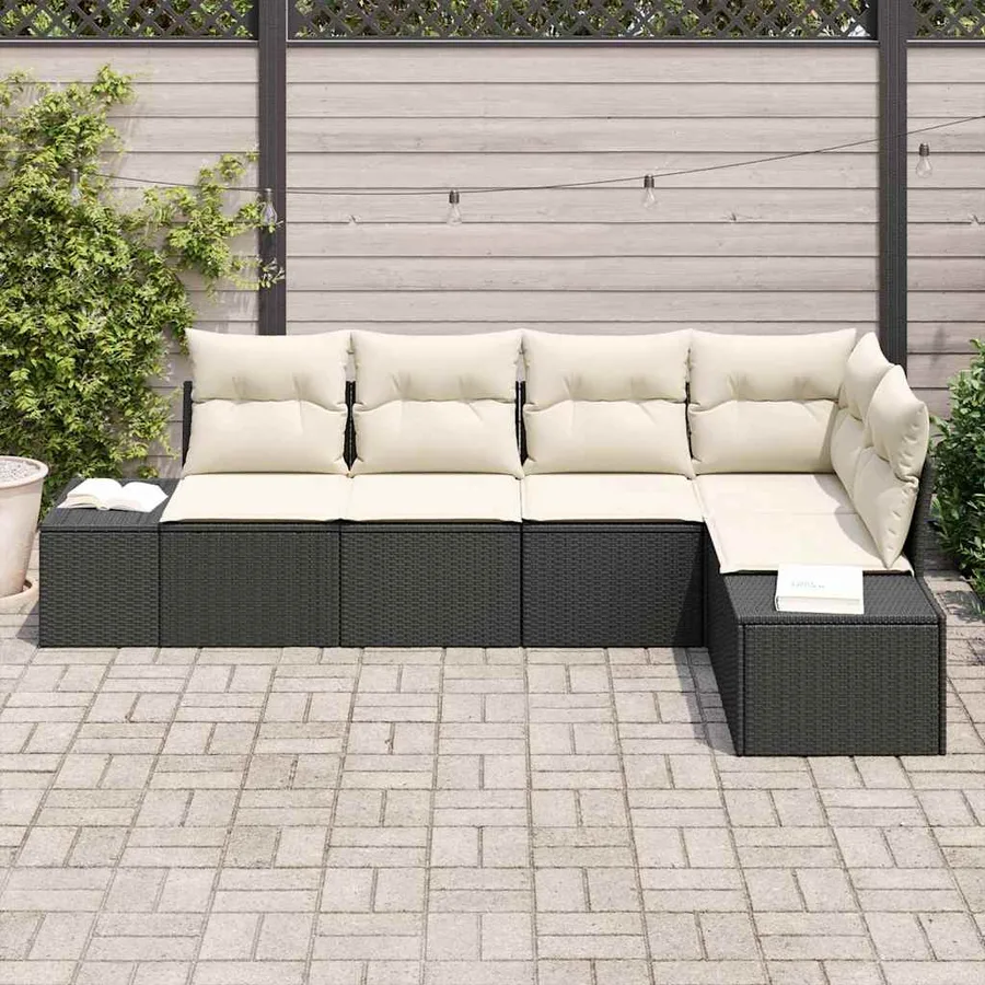 Ensemble de canapé de jardin 5 pcs Noir polyrotin - 3
