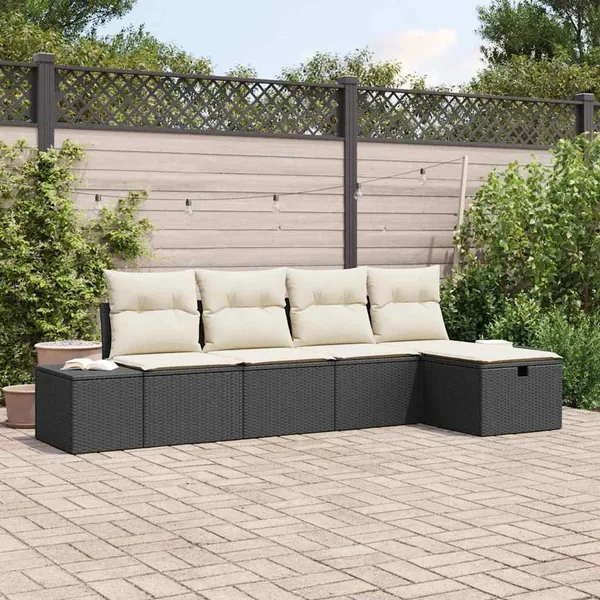 Ensemble de canapé de jardin avec coussin 5 pcs polyrotin