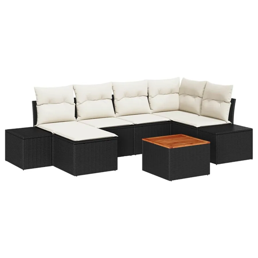 Ensemble de canapé de jardin avec coussin 7 pcs Noir polyrotin - 2