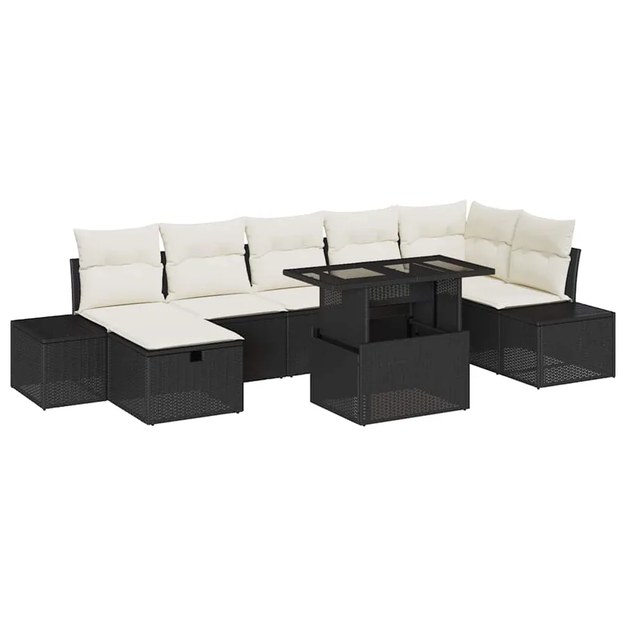 Ensemble de canapé de jardin avec coussin 8 pcs Noir Poly rotin - 2