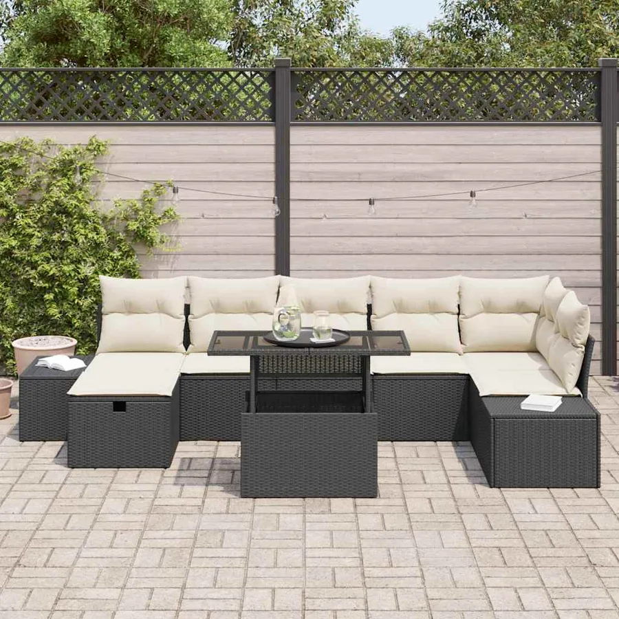 Ensemble de canapé de jardin avec coussin 8 pcs Noir Poly rotin - 3
