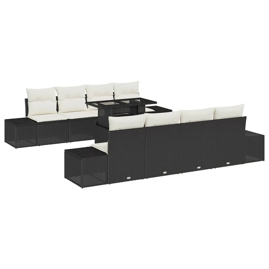 Ensemble de canapé de jardin 9 pcs Noir et Crème polyrotin - 2