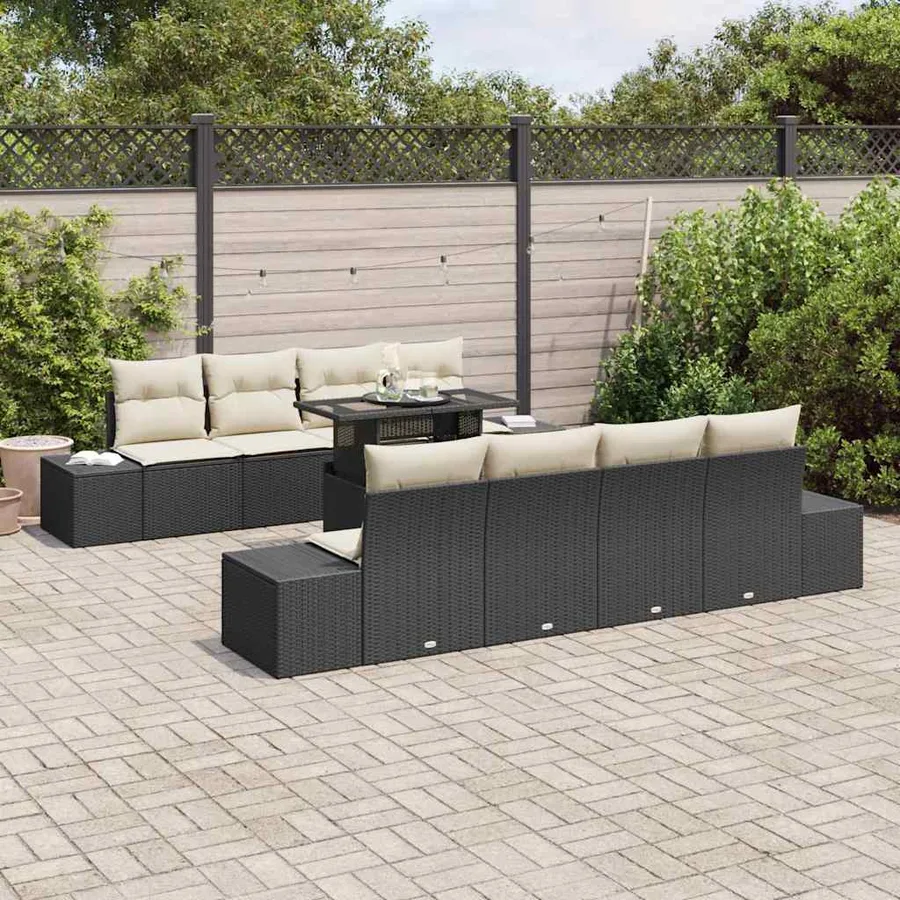 Ensemble de canapé de jardin 9 pcs Noir et Crème polyrotin - 3