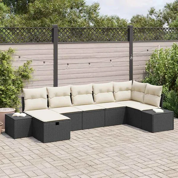 Ensemble de canapé de jardin avec coussin 7 pcs Noir polyrotin
