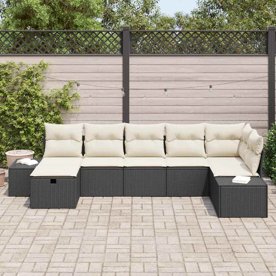 Ensemble de canapé de jardin avec coussin 7 pcs Noir polyrotin - 3