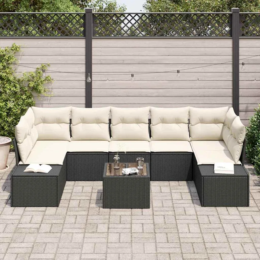 Ensemble de canapé de jardin avec coussin 8 pcs Noir polyrotin - 3