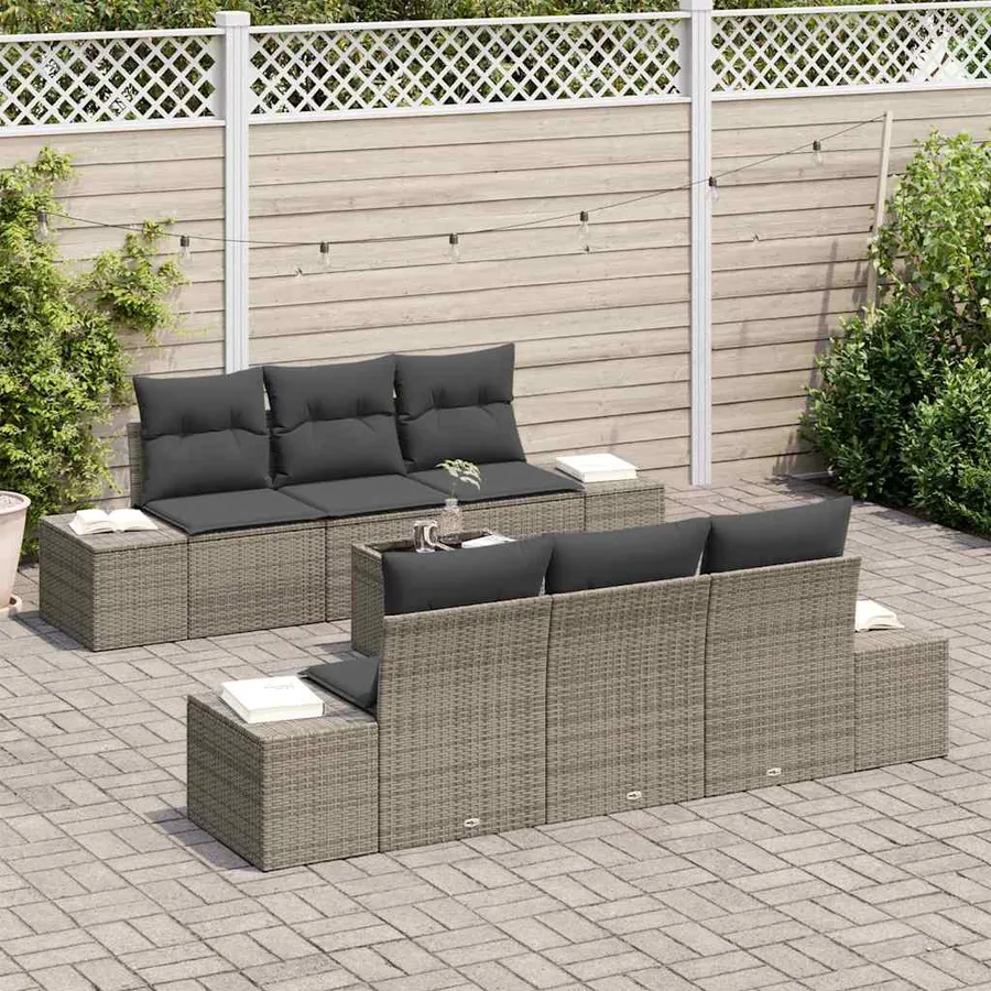 Ensemble de canapé de jardin avec coussin 7 pcs Gris polyrotin - 3