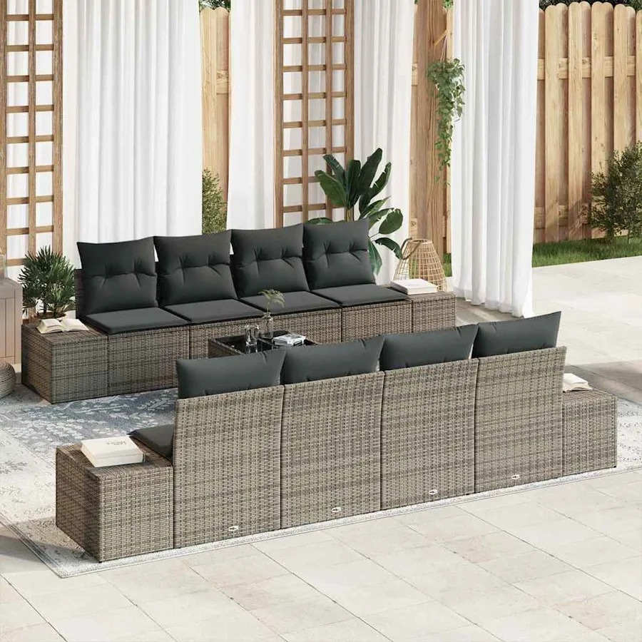 Ensemble de canapé de jardin avec coussin 7 pcs Gris polyrotin