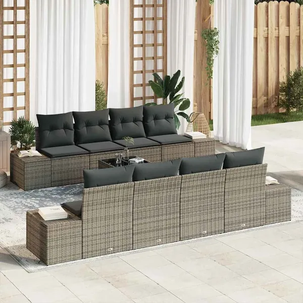 Ensemble de canapé de jardin avec coussin 7 pcs Gris polyrotin