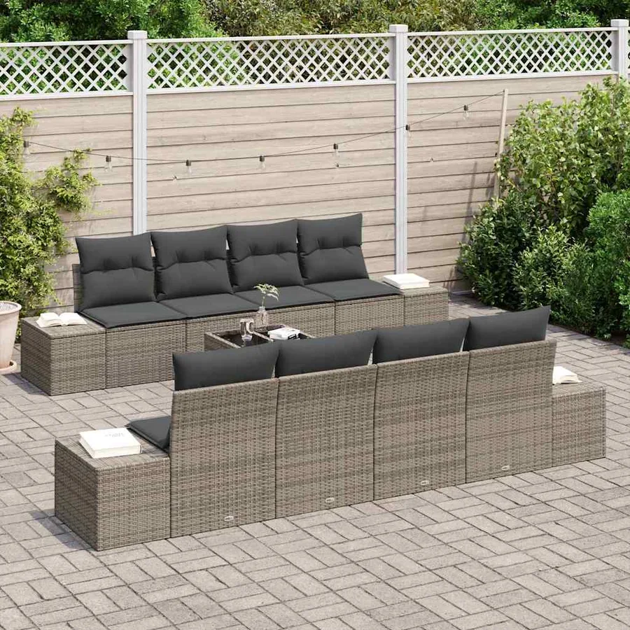 Ensemble de canapé de jardin avec coussin 7 pcs Gris polyrotin - 3