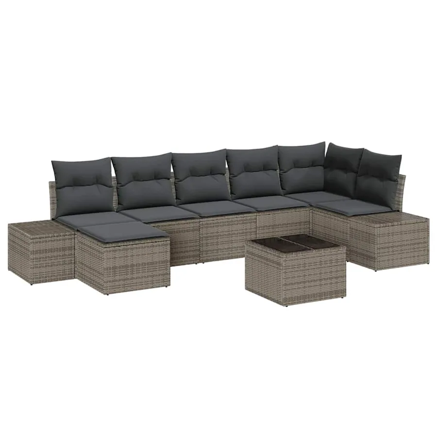 Ensemble de canapé de jardin avec coussin 8 pcs Gris polyrotin - 2