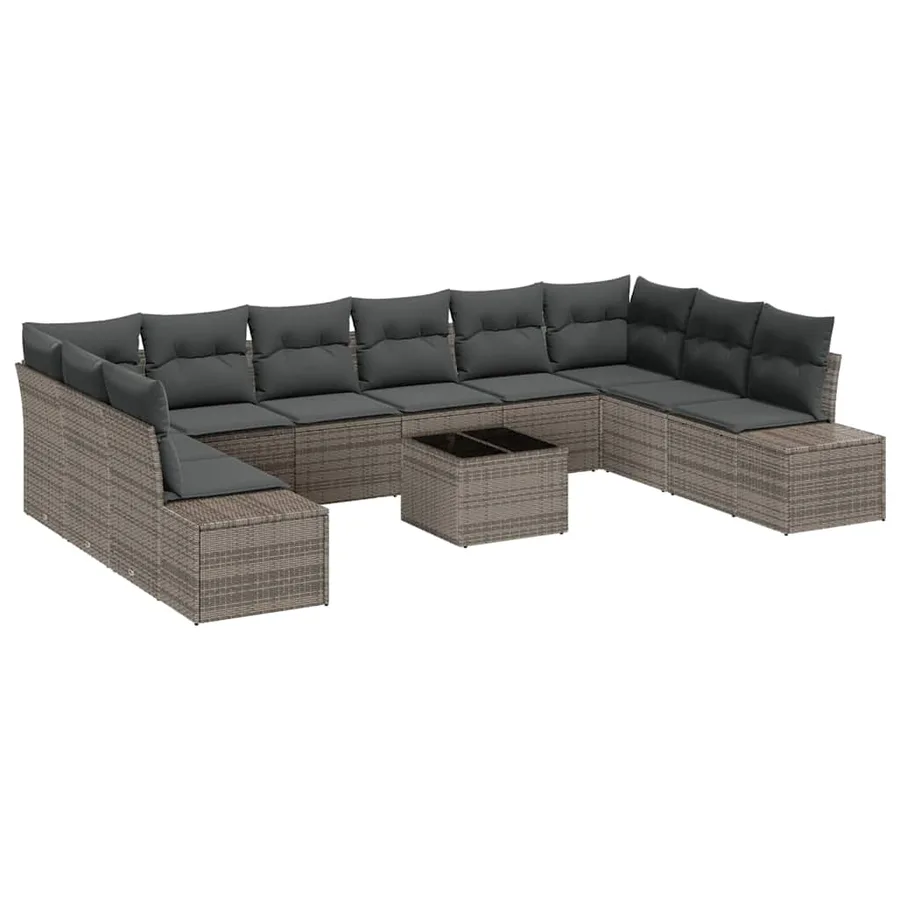 Ensemble de canapé de jardin avec coussin 11 pcs Gris polyrotin - 2