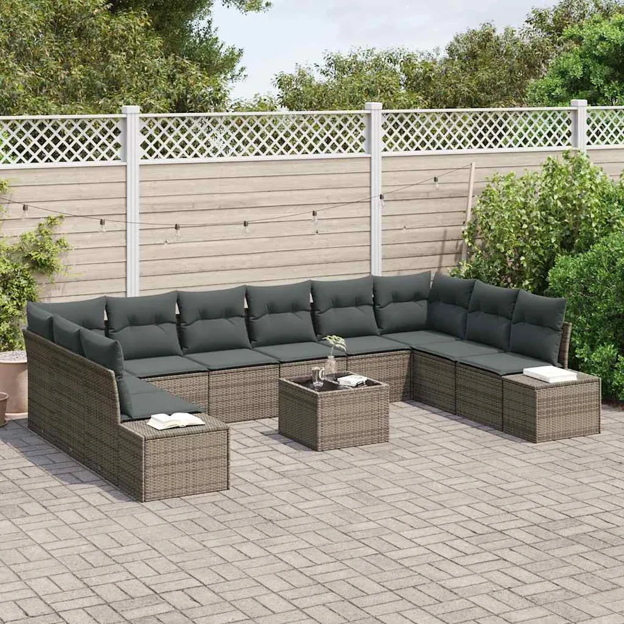 Ensemble de canapé de jardin avec coussin 11 pcs Gris polyrotin - 3
