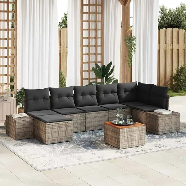 Ensemble de canapé de jardin avec coussin 8 pcs Gris polyrotin