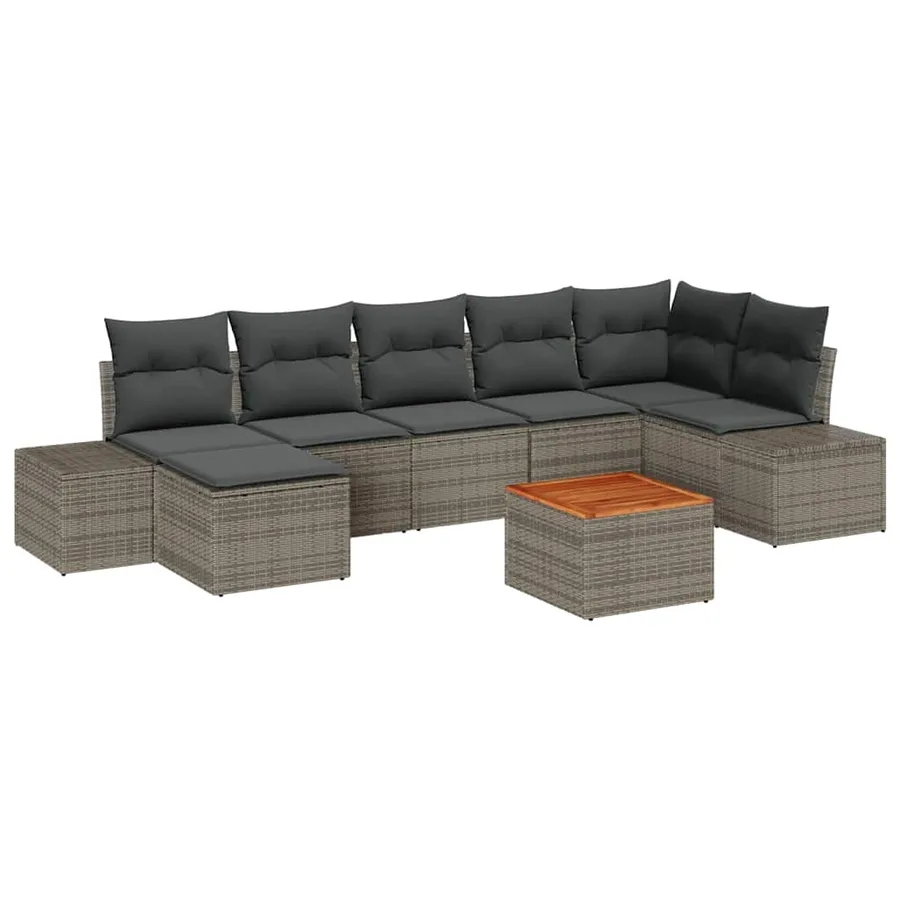 Ensemble de canapé de jardin avec coussin 8 pcs Gris polyrotin - 2
