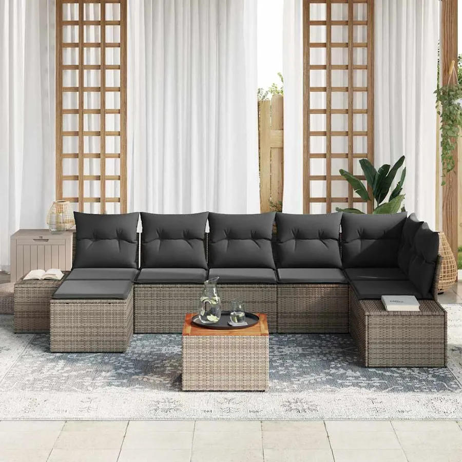 Ensemble de canapé de jardin avec coussin 8 pcs Gris polyrotin - 3