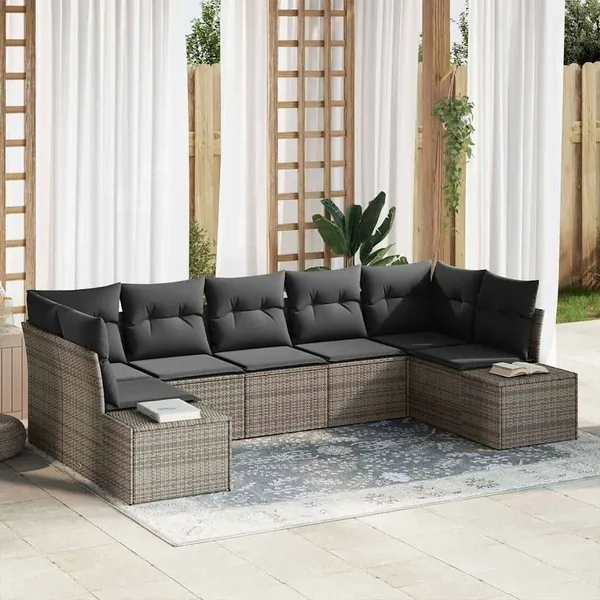 Ensemble de canapé de jardin avec coussin 7 pcs Gris polyrotin