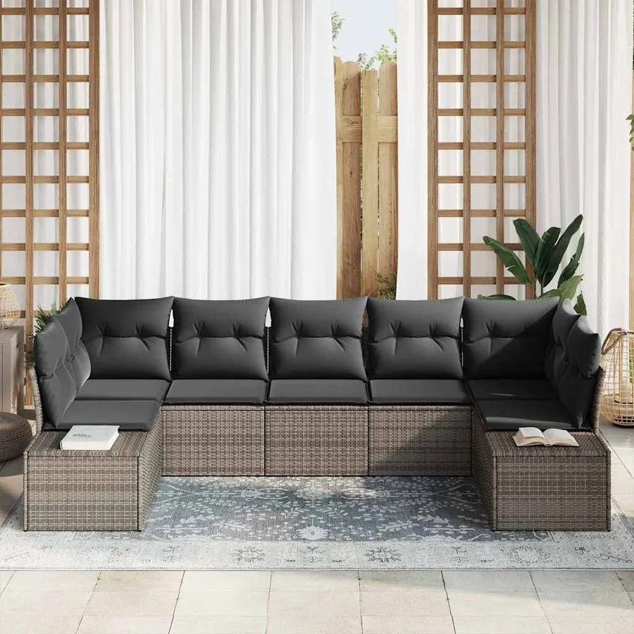 Ensemble de canapé de jardin avec coussin 7 pcs Gris polyrotin - 3