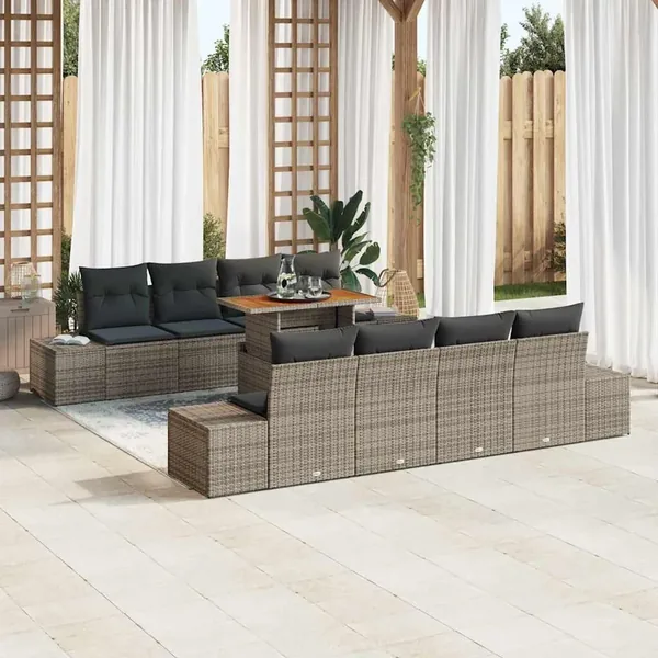 Ensemble de canapé de jardin 9 pc Gris et marron