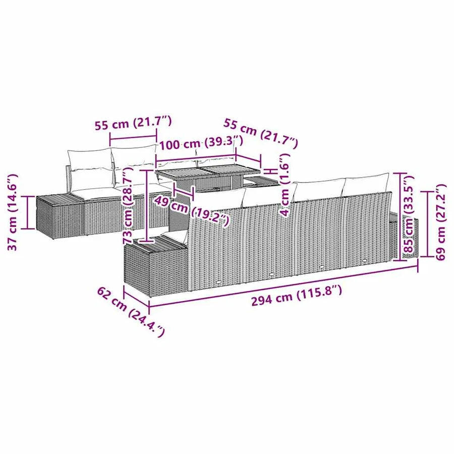 Ensemble de canapé de jardin 9 pc Gris et marron - 8