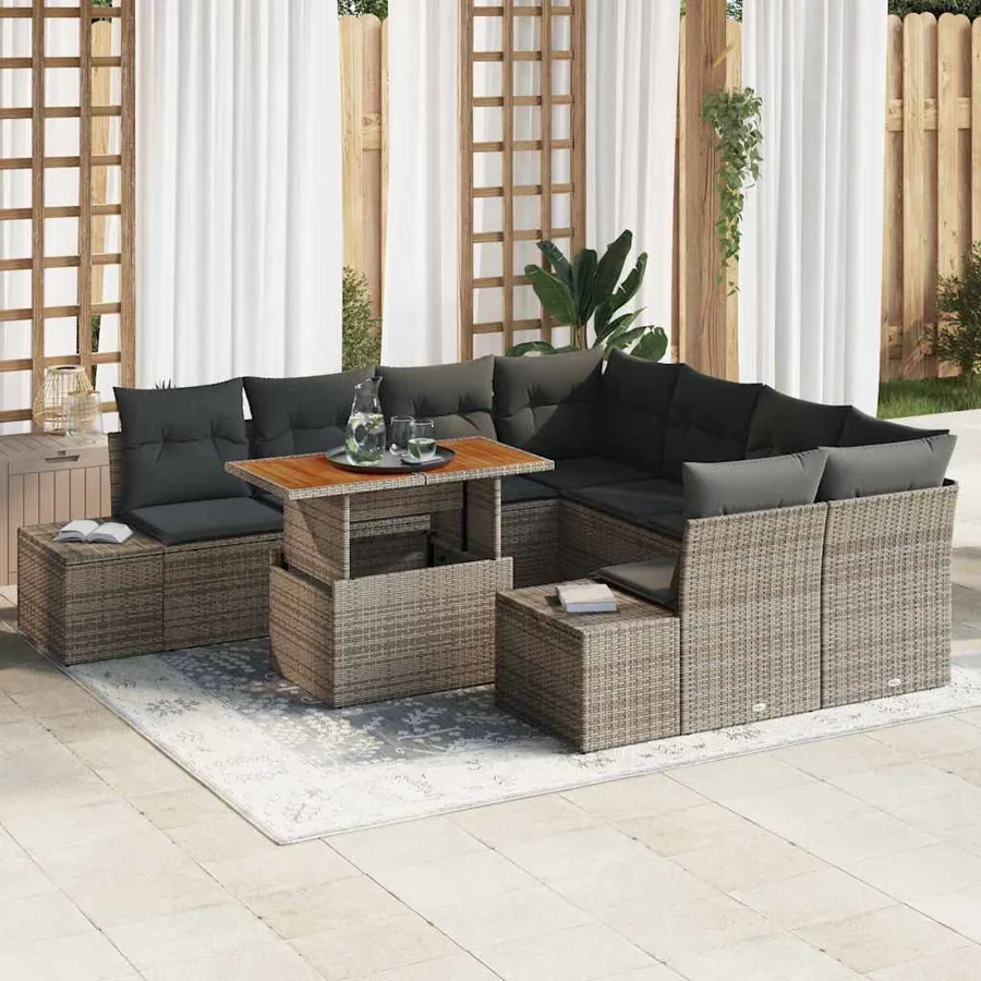 Ensemble de canapé de jardin 9 pc Gris et marron